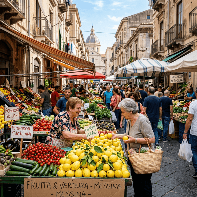 Vibrant outdoor food market in Messina Sicily