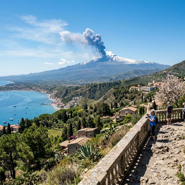 Majestic view of Mount Etna smoking against a clear blue sky in Sicily