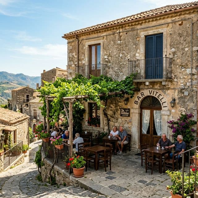 The famous Bar Vitelli in Savoca, Sicily, a historic Godfather filming location