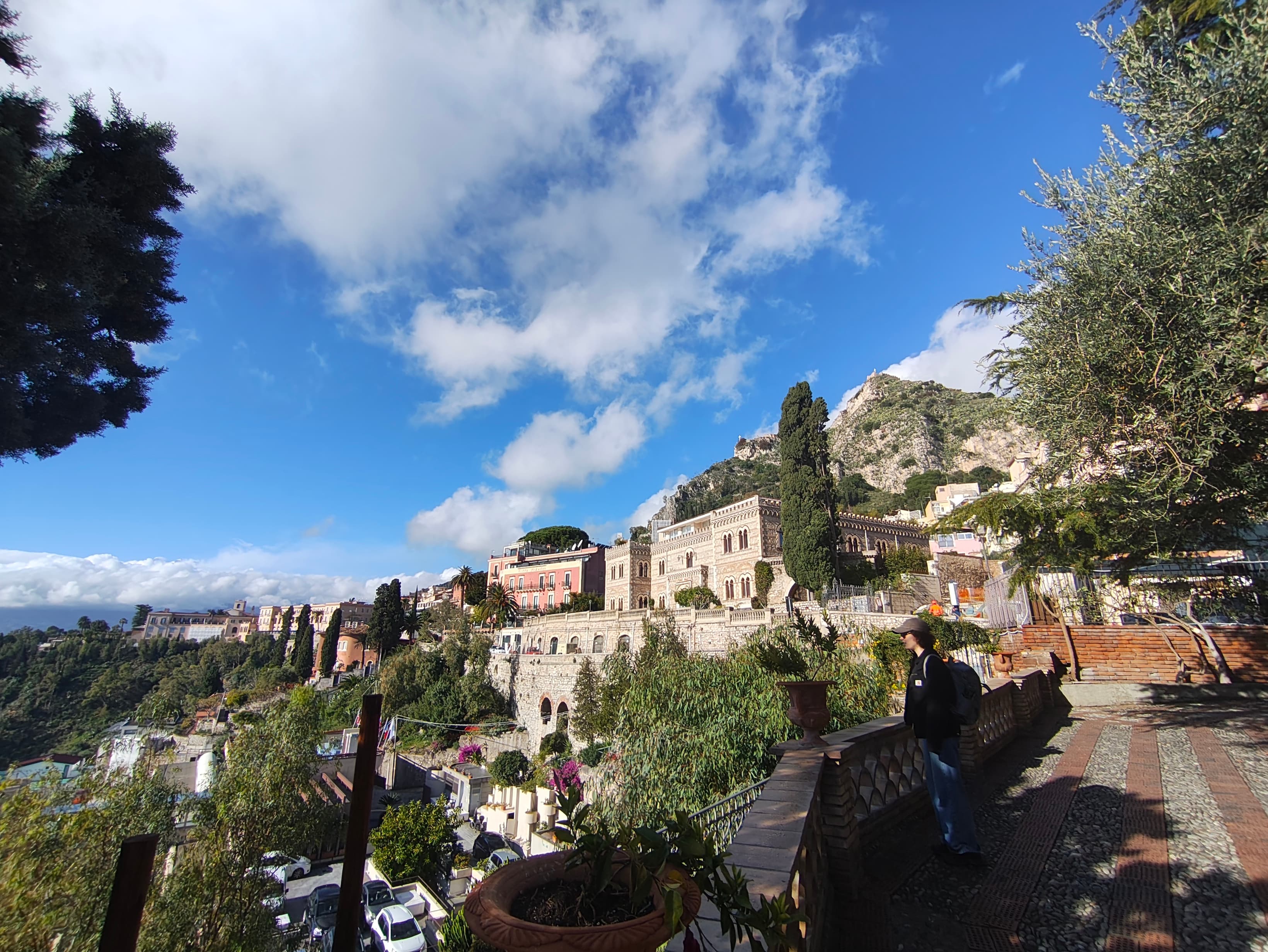 Messina cruise port to Forza d’Agro route with scenic hilltop village and Sicilian coastline